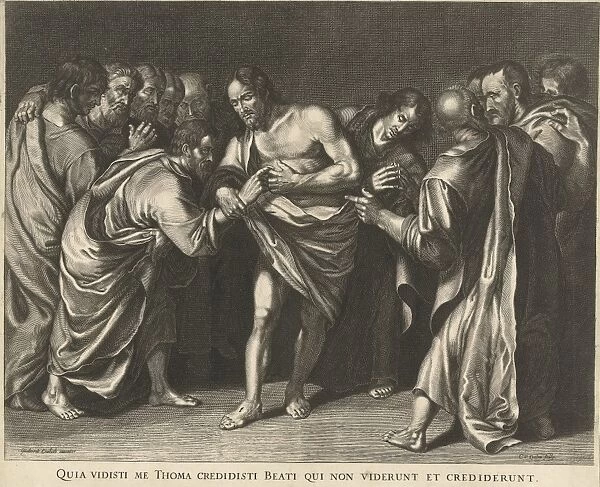 Doubting Thomas touching Christs wound, Cornelis van Dalen (I), 1612 - 1665