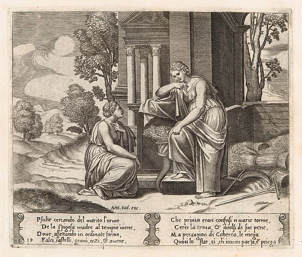 Drawings Prints, Print, Ceres right, leaning, pedestal, refusing, assist, Psyche