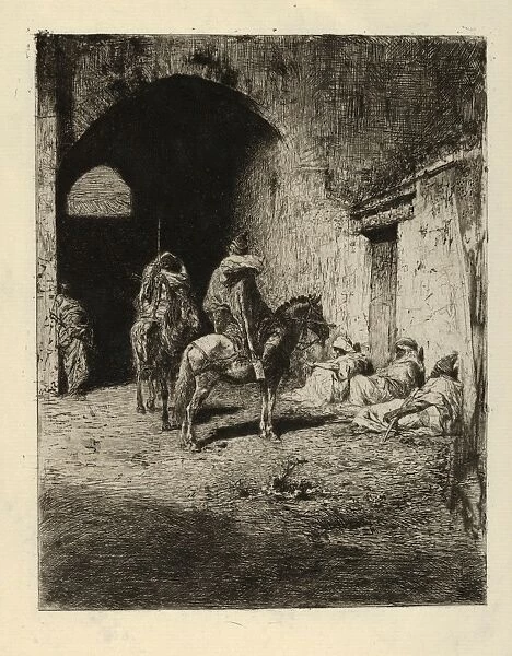 Drawings Prints, Print, Guards, horseback, entrance, Kasbah Tetuan, figures, sitting