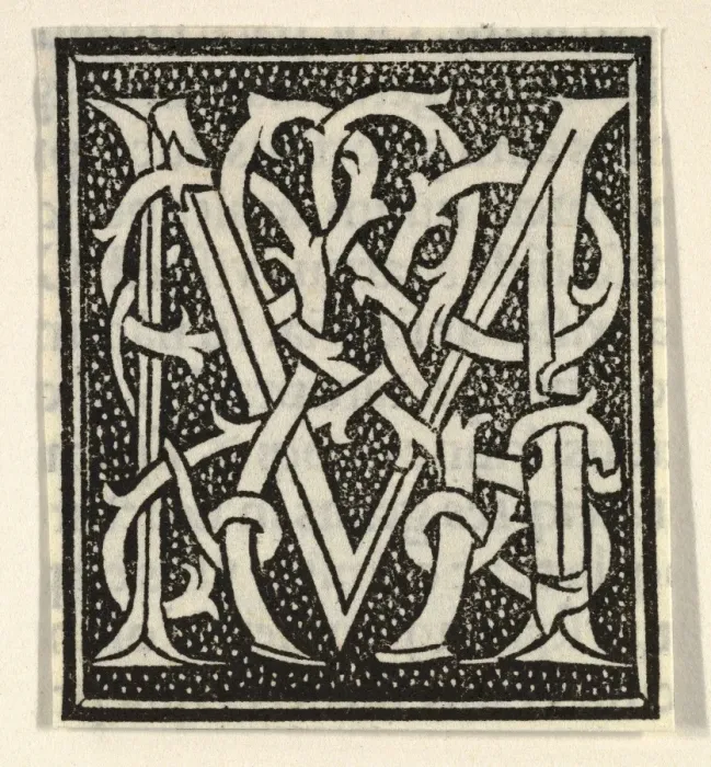 Framed Print : Italian Print with Initial Letter M on Patterned Background Framed Print : Italian Print with Initial Letter M on Patterned Background