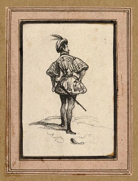 Drawings Prints, Print, Man, sword, feathered, hat, viewed back, Artist, Victor Adam