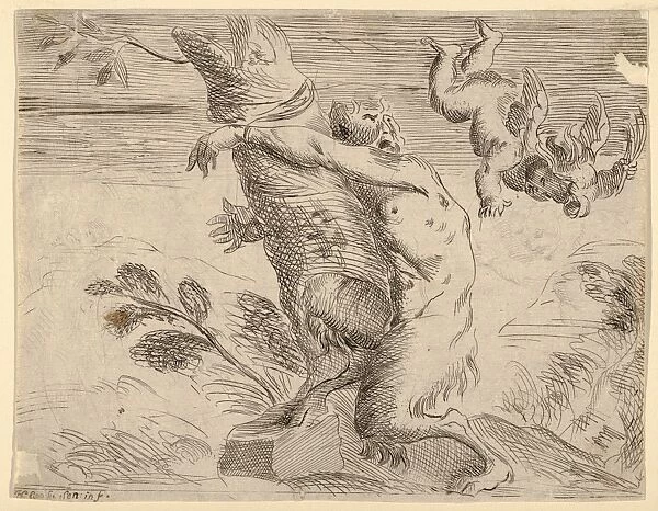 Drawings Prints, Print, Winged, putto, whipping, satyr, Artist, H. Cooke, Jusepe de Ribera