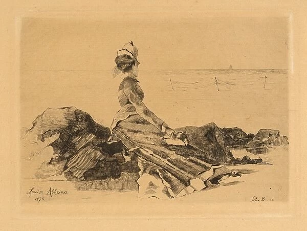 Drawings Prints, Print, Woman Seated Rock, Artist, Louise Abbema, Felix-Hilaire Buhot