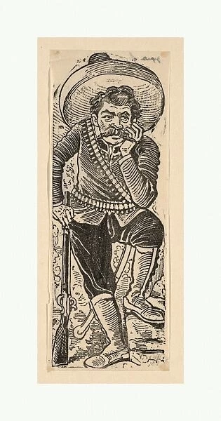 Emiliano Zapata leaning gun ca 1911 Etching zinc