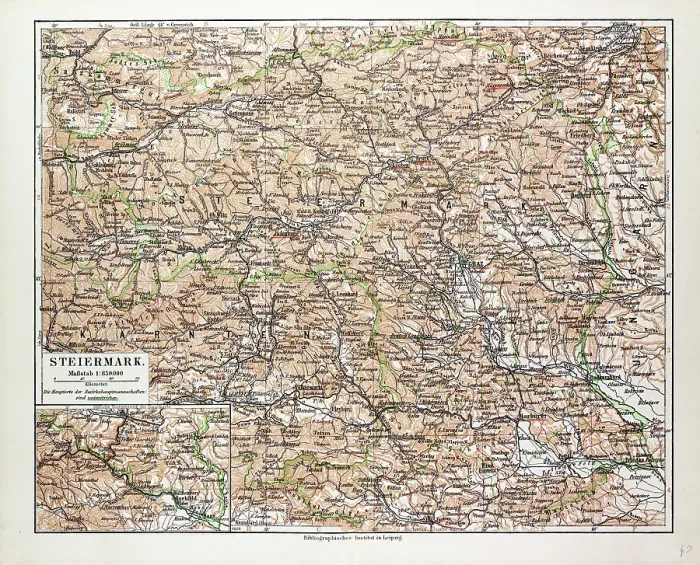 Framed Print : Map of Steiermark, Austria 1899 Print (Engravings) Framed Print : Map of Steiermark, Austria 1899 Print (Engravings)