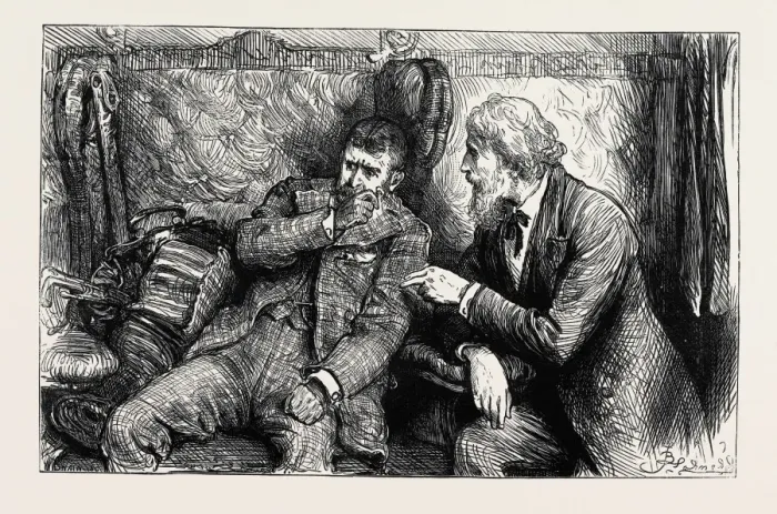 Framed Print : Print of Mr. Vellumsom and the Duke in a Railway Carriage, 1880 Engraving Framed Print : Print of Mr. Vellumsom and the Duke in a Railway Carriage, 1880 Engraving