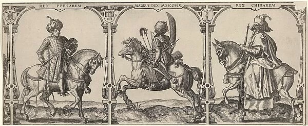 Three equestrian portraits, print maker: Claes Jansz. Visscher II, 1596 - 1630
