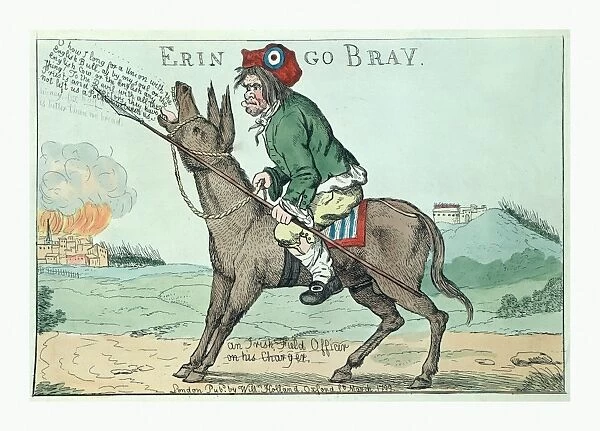 Erin go bray, engraving 1799, an Irish field officer on his charger, or an Irishman