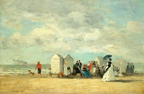 Euga┼íne Boudin, Beach Scene, French, 1824-1898, 1862, oil on wood