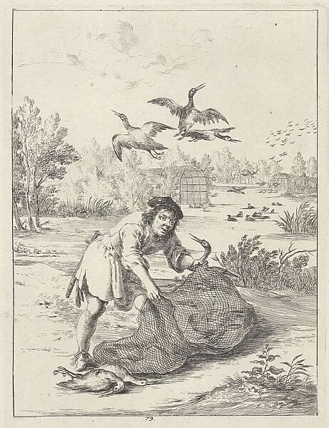 Fable of the farmer and the stork, print maker: Dirk Stoop, John Ogilby, 1665