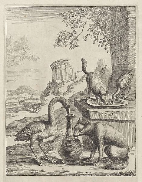 Fable of the fox and the crane, Dirk Stoop, John Ogilby, 1665