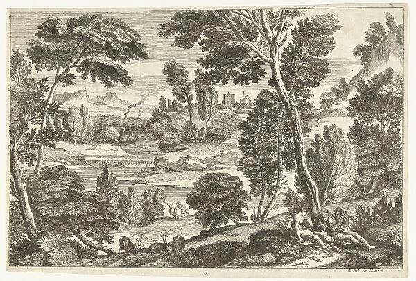 Family in landscape, print maker: Nicolas Guerard, Adriaen van der Kabel, N. Robert