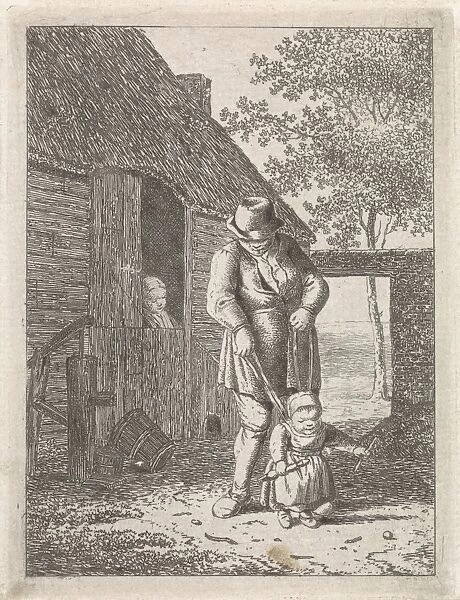 Farmer with child at a leash, print maker: Johannes Christiaan Janson, Christina Chalon