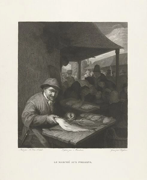 Fish seller on the market, Lambertus Antonius Claessens, c. 1792 - 1834