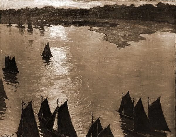 Fishing boats at sunrise, Lie, Jonas, 1880-1940, Sailboats, Sunrises & sunsets, 1909