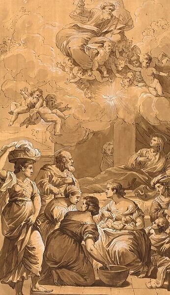 Follower of Francesco Fontebasso, Birth of the Virgin, 18th century, pen and brown ink