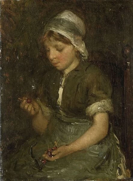 Girl Cherries Sitting girl cherries hands Bernardus Johannes Blommers