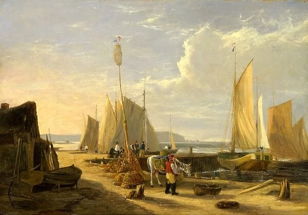A Harbor Scene in the Isle of Wight, Looking Towards the Needles Signed and dated