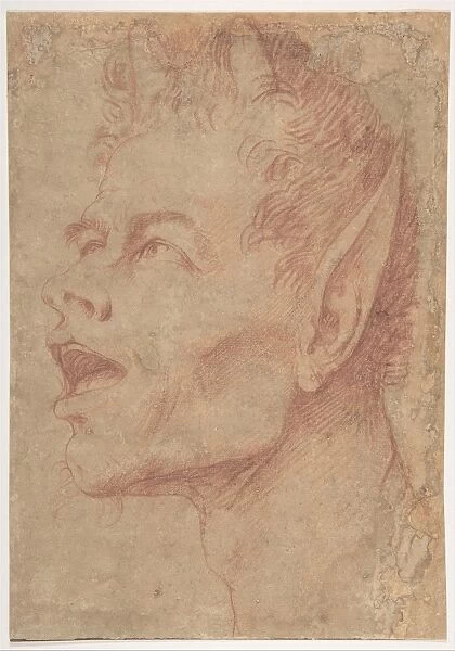 Head Satyr Facing Left ca 1625-30 Red chalk