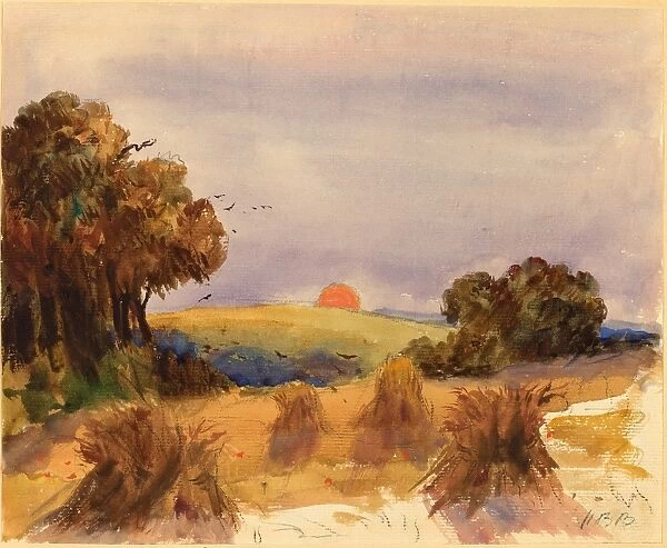 Hercules Brabazon Brabazon, A Cornfield at Sunset, British, 1821 - 1906, watercolor