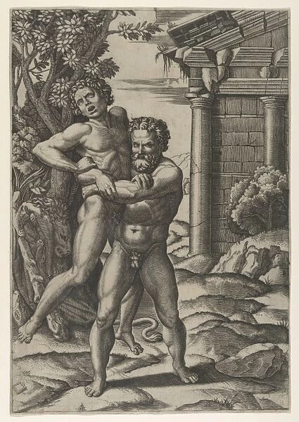 Hercules holding Antaeus waist lifting off feet