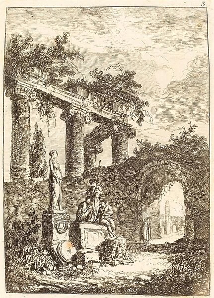 Hubert Robert (French, 1733 - 1808), The Statue before the Ruins, etching