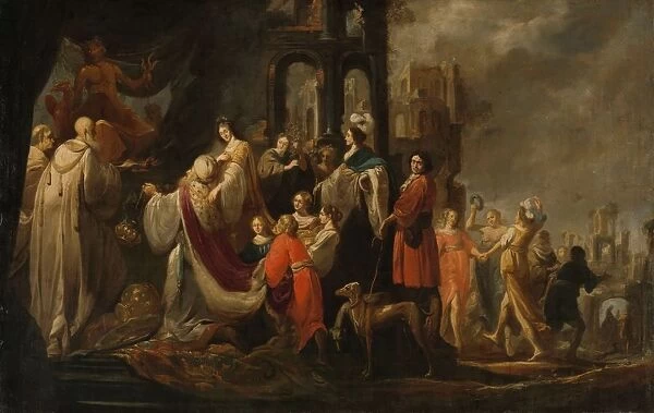 Idolatry King Solomon left center Solomon kneeling
