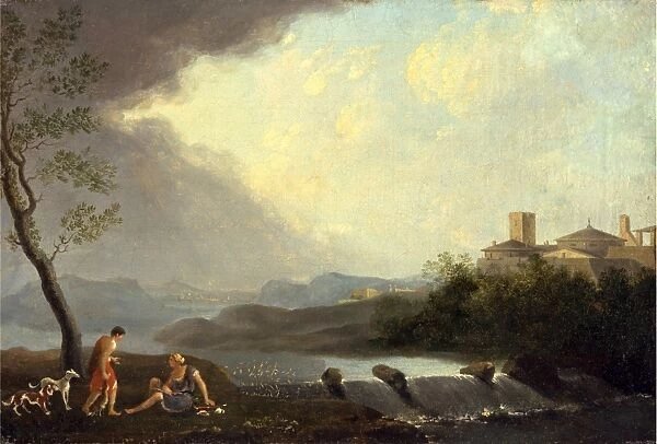 An Imaginary Italianate Landscape with Classical Figures and a Waterfall, Thomas Jones