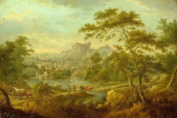 An Imaginary Landscape with a Wagon and a Distant View of a Town, Thomas Smith of Derby