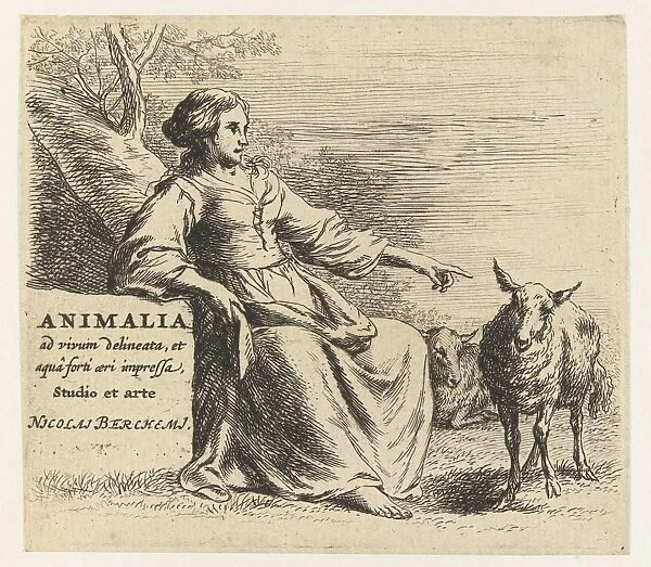 Incumbent shepherdess and two sheep, Nicolaes Pietersz. Berchem, 1646 - 1652