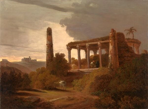 Indian Landscape with Temple Ruins Signed and dated, lower left, on box laying on ground