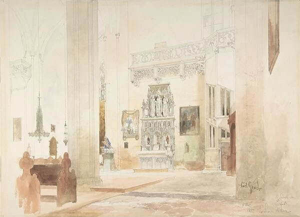 Interior Saint Severin Church Erfurt 1855 Watercolor