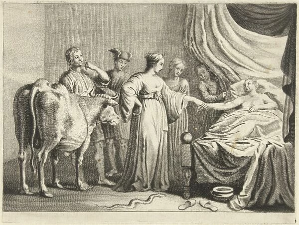 Iphis changed by Isis young man, Cornelis van Dalen (II), Nicolaes Pietersz. Berchem, F