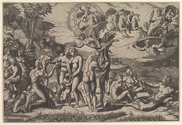 Judgment Paris ca 1515-27 Engraving 11 1  /  4 x 16 3  /  4