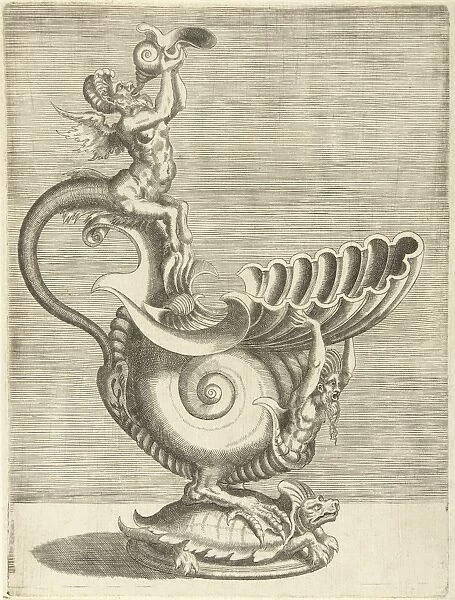 Jug in the form of a snail shell with a spout in a clamshell design, Balthazar van