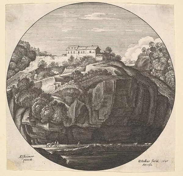 Landscape house cliffs 1646 Etching state Image