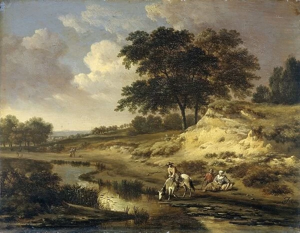 Landscape with a Rider Watering his Horse at a Brook, Jan Wijnants, 1655 - 1684