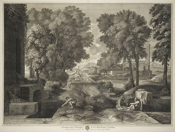 Landscape Roman road print paintings Nicolas Poussin