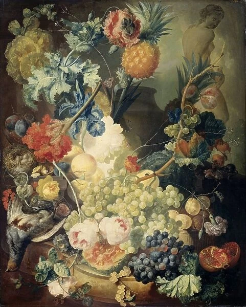 Still Life with Flowers, Fruit and Birds, Jan van Os, 1774