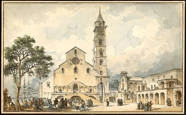 Louis-Jean Desprez, French (1743-1804), The Cathedral at Trani, 1778, pen and gray-black