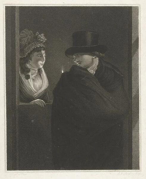 Two lovers at the door, Lambertus Antonius Claessens, c. 1792 - 1817