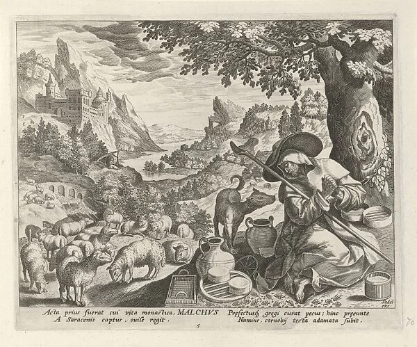 Malchus of Chalcis as a hermit, Johann Sadeler (I), Raphael Sadeler (I), Maerten de Vos