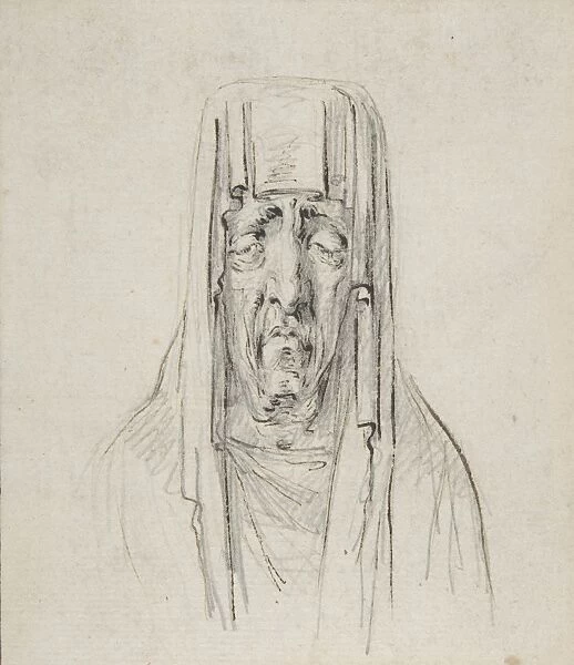 Male Head Hood ca 1794 Pen brown ink black chalk