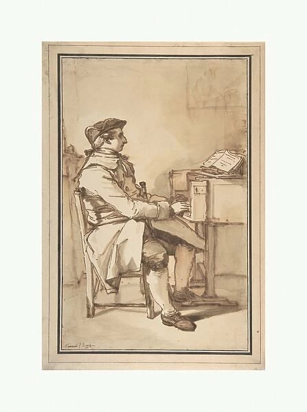 Man Seated Keyboard Instrument 1774 Pen brown ink