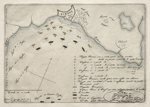 Map Battle Sinope 1853 Charles Meryon French