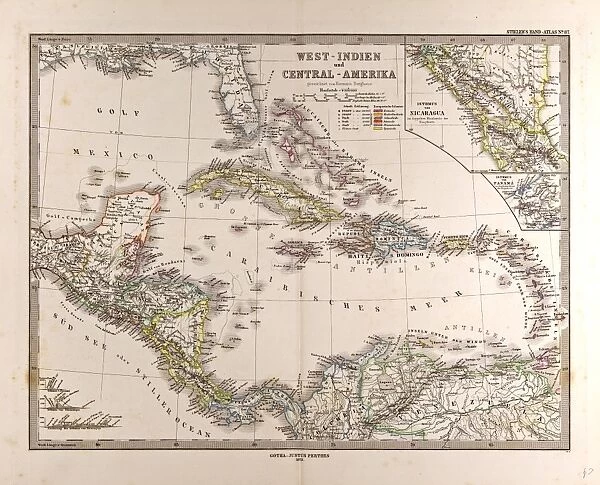 Map West Indies and Central America, Gotha, Justus Perthes, 1872, Atlas. Perthes