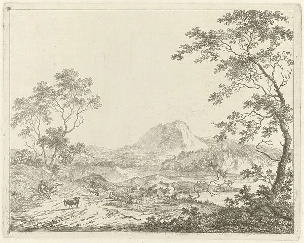 Mountainous landscape with resting shepherd, Johannes Janson, 1761-1784
