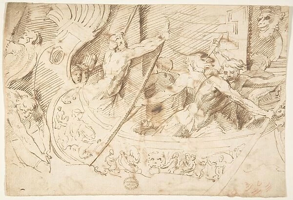 Naval Battle Recto Forest Angel Verso 16th century