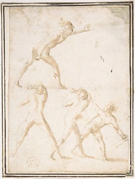 Four Nude Warriors 1624-63 Pen brown ink Framing lines
