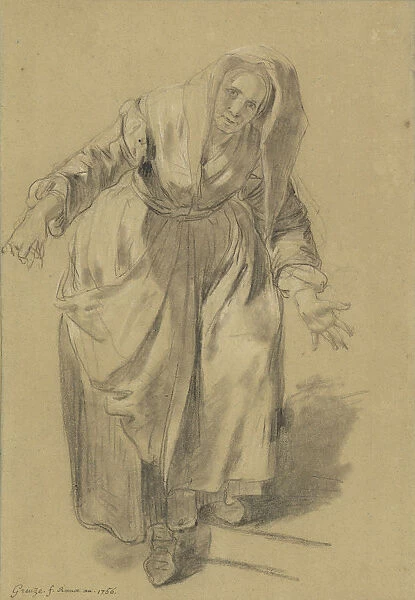 Old Woman Arms Outstretched Study Neapolitan Gesture